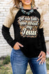 Black Leopard Letter Print Sequin Patchwork Long Sleeve Top